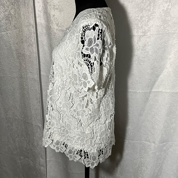 Philosophy White Floral Lace Top Women’s Small Short Sleeve Sheer Overlay Blouse - Picture 4 of 11
